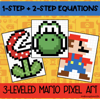 Preview of 7th Grade 1-Step and 2-Step Equations Mario Pixel Art for Math Middle Schoolers