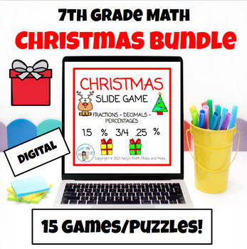 Preview of 7th Grade 15 Christmas Math Games and Puzzles - Digital