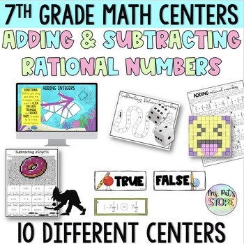 Preview of 7th Grade Adding and Subtracting Rational numbers Math Centers and Choice Boards