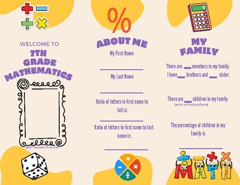 Preview of 7th Grade All About Me Mathematics - Beginning of School Year Trifold