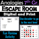 7th Grade Analogies Activity Escape Room Literacy (Academi