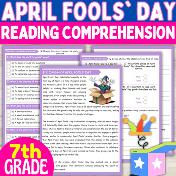 Preview of 7th Grade April Fools Day Reading Comprehension Passage & Questions Activities