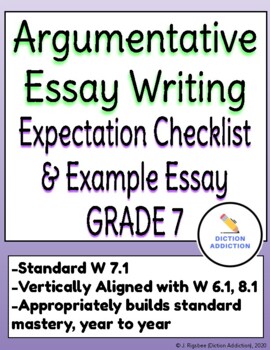 Preview of 7th Grade Argumentative Essay Writing Checklist & Model/Example Essay