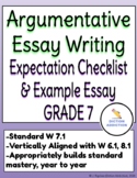 7th Grade Argumentative Essay Writing Checklist & Model/Ex