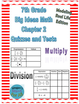 Preview of 7th Grade Big Ideas Chapter 2 Quizzes and Test-2019 Common Core/MRL-Editable