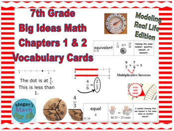 Preview of 7th Grade Big Ideas Math Chapter 1 & 2 Vocabulary Cards-Common Core-MRL-Editable