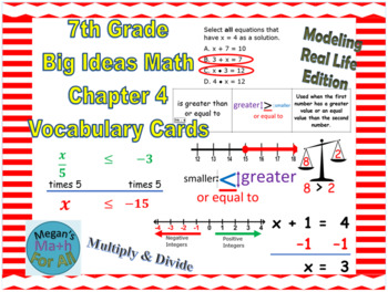 Preview of 7th Grade Big Ideas Math Chapter 4 Vocabulary Cards-Common Core-MRL-Editable