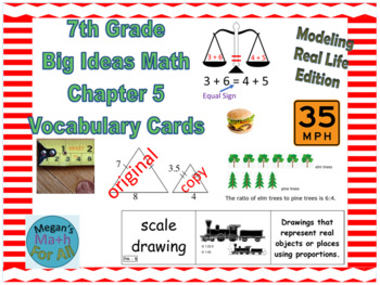 Preview of 7th Grade Big Ideas Math Chapter 5 Vocabulary Cards-Common Core-MRL-Editable