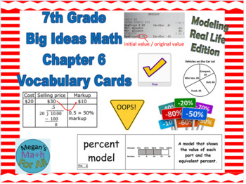 Preview of 7th Grade Big Ideas Math Chapter 6 Vocabulary Cards-Common Core-MRL-Editable