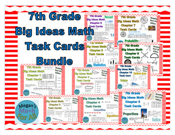 Preview of 7th Grade Big Ideas Math Task Card Bundle - MRL - Editable