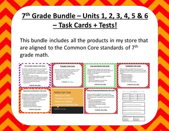 Preview of 7th Grade Bundle - Units 1, 2, 3, 4, 5, & 6 - Task Cards + Quizzes!