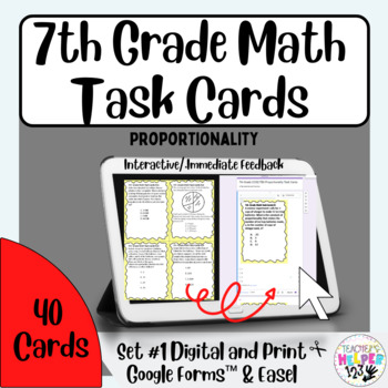 Preview of 7th Grade CCSS/TEKS | Proportionality | 40 Task Cards | Google™ Digital Access