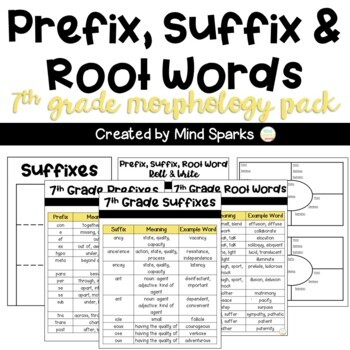 Preview of 7th Grade CCSS Word Work for Interactive Notebooks (Prefixes, Suffixes, Roots