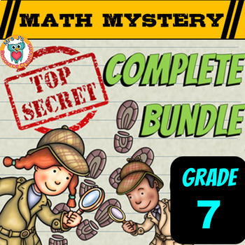 Preview of 7th Grade COMPLETE Math Mystery Bundle - CSI Math Review Activities