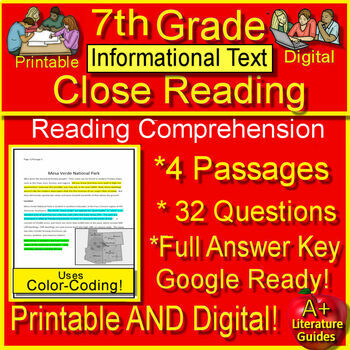 Preview of 7th Grade Reading Comprehension Passages and Questions - Informational Text