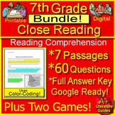 7th Grade Reading Comprehension Passages & Questions Close Reading Google Ready
