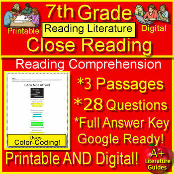 Preview of 7th Grade Reading Comprehension Passages and Questions Literature Text Evidence