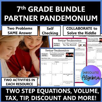 Preview of 7th Grade Collaborative Self Checking Partner Puzzle Activities Bundle