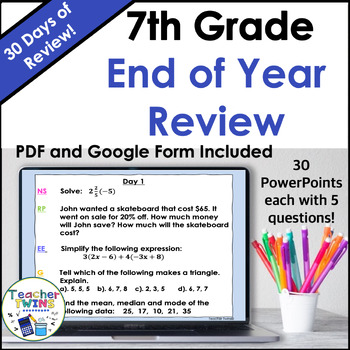 7th Grade Common Core Math End of Year Review by Teacher Twins | TpT