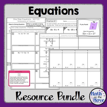 Preview of Equations Bundle (One-, Two-, and Multi-Step) - Notes, Practice, and Activities
