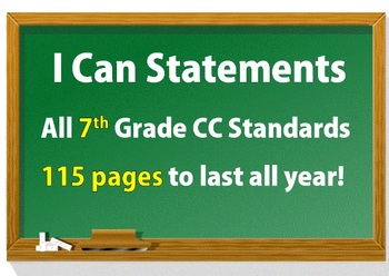 Preview of 7th Grade Common Core Math I CAN statement posters (115 pages!)
