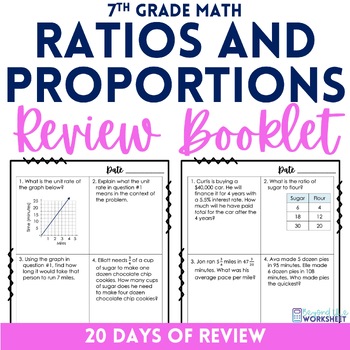 Preview of Ratios and Proportional Relationships Review Booklet for 7th Grade Math