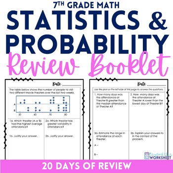 Preview of Statistics and Probability Review Booklet for 7th Grade Math