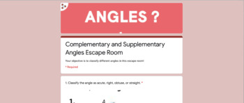 Preview of 7th Grade Complementary and Supplementary Angles Escape Room!!!!