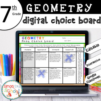 Preview of 7th Grade DIGITAL Geometry Choice Board – EDITABLE - Distance Learning