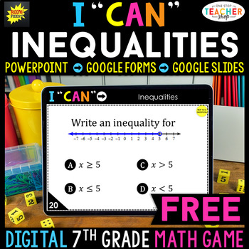 Preview of 7th Grade DIGITAL I CAN Math Game | Inequalities | FREE