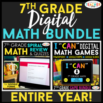 Preview of 7th Grade DIGITAL Math BUNDLE | Google Classroom | Spiral Review, Quizzes, Games