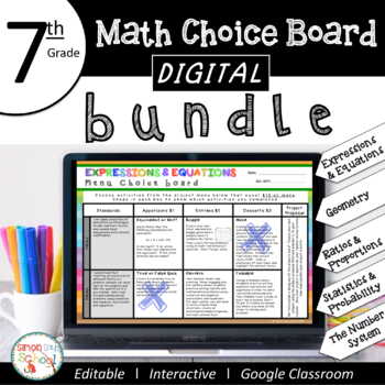 Preview of 7th Grade DIGITAL Math Choice Board Bundle for Distance Learning