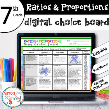 Preview of 7th Grade DIGITAL Ratios & Proportions Choice Board–EDITABLE - Distance Learning