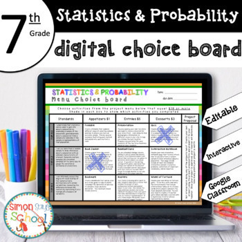 Preview of 7th Grade DIGITAL Statistics & Probability Choice Board - Distance Learning
