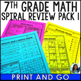 7th Grade Daily Math Spiral Review Pack 1 Activities Worksheets