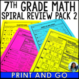 7th Grade Daily Math Spiral Review Pack 2 Activities Worksheets