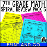 7th Grade Daily Math Spiral Review Pack 5 Activities Worksheets