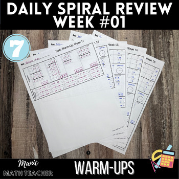 Preview of 7th Grade Math - 5 Day Daily Spiral Review #01