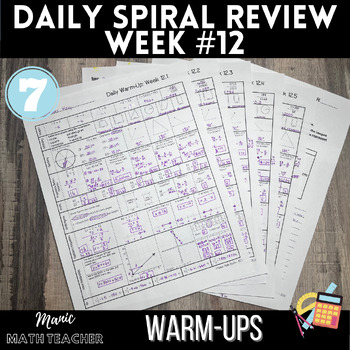 Preview of 7th Grade Math - 5 Day Daily Spiral Review #12 + SCR Prompt