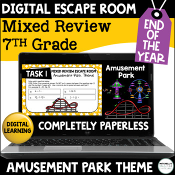 Preview of 7th Grade Digital Escape Room Math Activity - Mixed Review