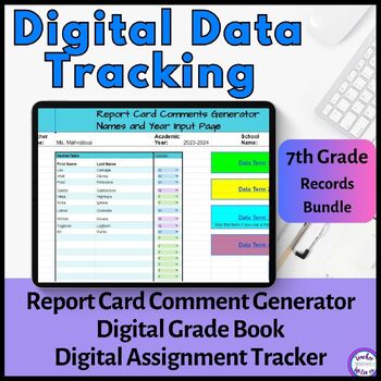 Preview of 7th Grade Digital Gradebook | Assignment Tracker | Report Card Comment Bundle
