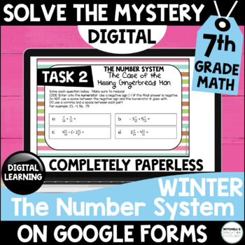 Preview of 7th Grade Digital Solve the Mystery Math Activity - The Number System (Winter)