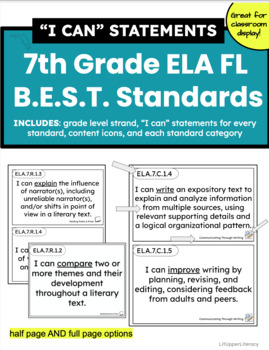 Preview of 7th Grade ELA BEST Standards "I CAN" Posters Florida Language Arts