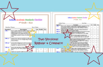 Preview of 7th Grade ELA Indiana Standards Student Checklist