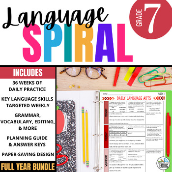 Preview of 7th Grade ELA Spiral Review: Daily Grammar & Language Arts Practice | BUNDLE