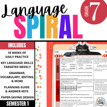 Preview of 7th Grade ELA Spiral Review: Daily Grammar & Language Arts Practice Warm Ups 1