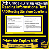 7th Grade ELA Test Prep Reading Practice Tests Print & SELF-GRADING GOOGLE FORMS