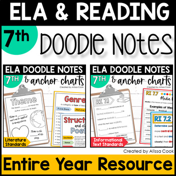 Preview of 7th Grade ELA and Reading Comprehension Doodle Notes | Middle School ELA