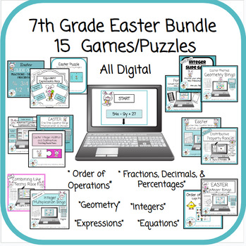 Preview of 7th Grade Easter Math Bundle - 15 Games/Lessons/Puzzles