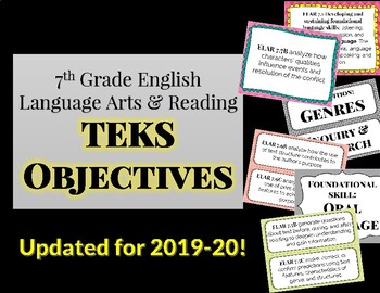 Preview of (Updated!!) 7th Grade English Language Arts and Reading TEKS Objectives